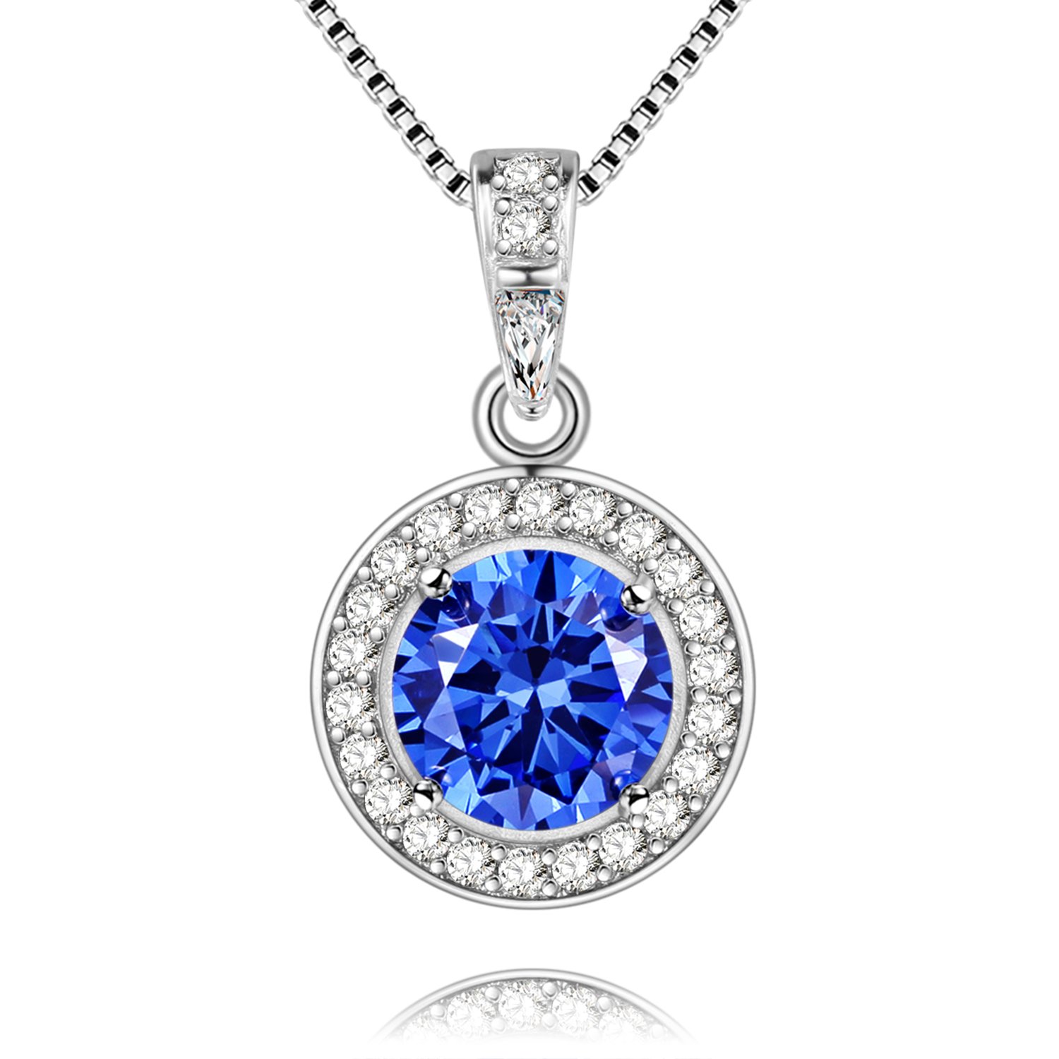 Uloveido Blue Topaz Necklace Pendant Sterling Silver 925 with Cubic Zirconia Crystal for Women Girls Anniversary Wedding FN007
