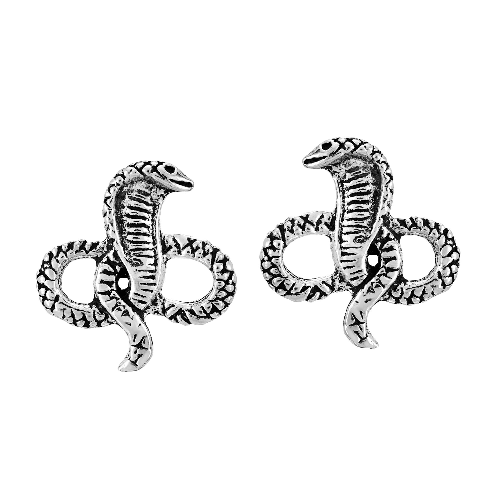 Feisty Mini King Cobra Snake .925 Sterling Silver Stud Earrings