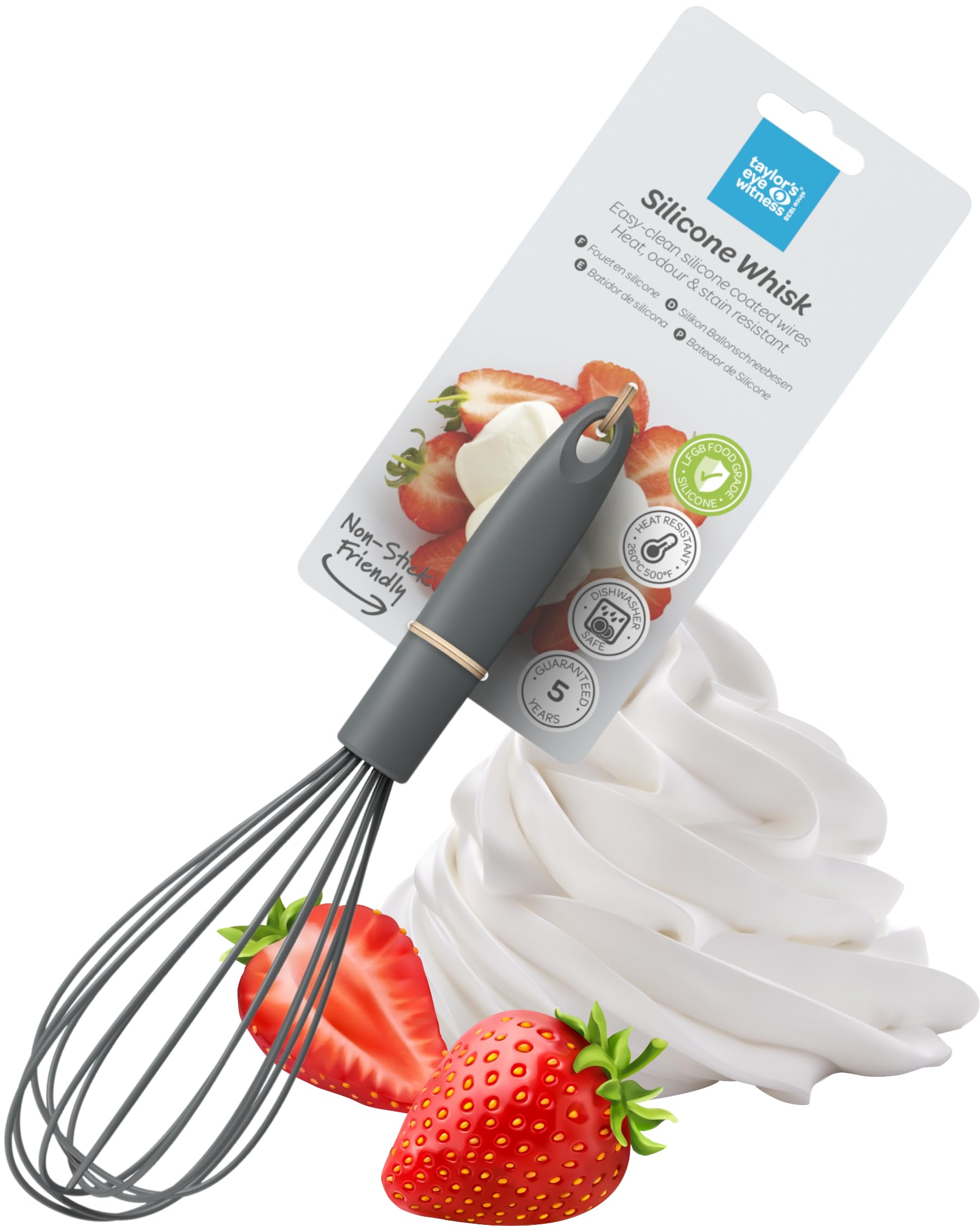 Taylors Eye Witness Large Graphite Grey Silicone Whipping Whisk - Dishwasher Safe. Sturdy Build, Non-Scratch Balloon Head. Easy Clean. Odour, Stain & Heat Resistant (260°C/500°F). 5 Year Guarantee