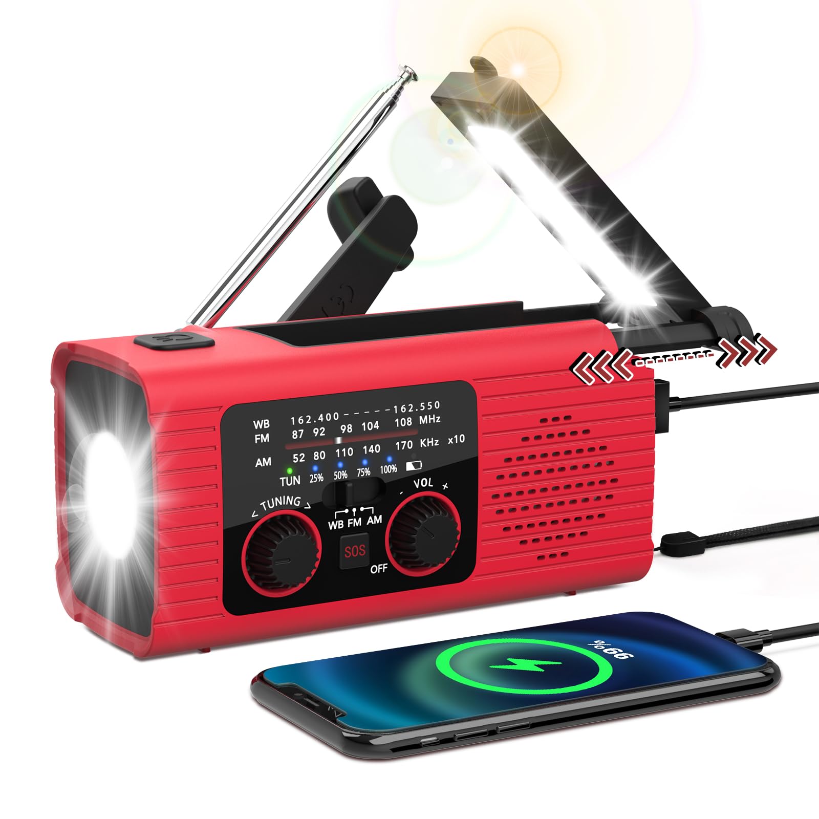 Photo 1 of NITIGO Emergency Weather Radio, 4000mAh NOAA Weather Alert Radio Solar Charging, Hand Crank & USB Charged, AM/FM with LED Flashlight, Reading Lamp, SOS Alarm, Headphone Jack for Outdoor Indoor