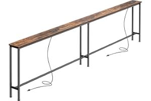 SUPERJARE 102 Inch Sofa Table with 2 Power Outlets and USB-C Ports, 5.9 Inch Narrow Console Table with Storage, Extra-Long, for Entryway Hallway Couch Behind Sofa, Small Spaces, Rustic Brown