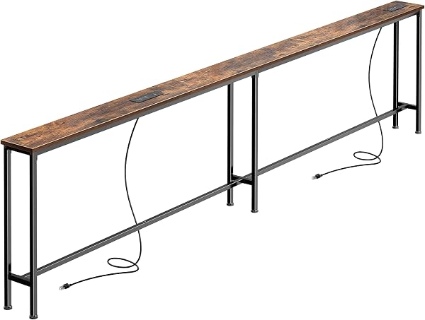 SUPERJARE 102 Inch Sofa Table with 2 Power Outlets and USB-C Ports, 5.9 Inch Narrow Console Table with Storage, Extra-Long, f
