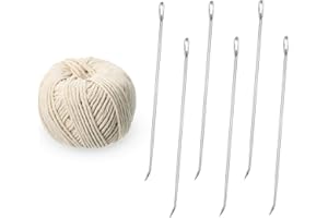 WILLBOND 7 Pcs Poultry Lacing Kit Turkey Lacer 7 Inch Roasting Supplies Meat Trussing Needle Stainless Steel Pin and Cotton Twine Cooking Twine for Trussing, Tying Poultry Meat, Pig, Roasting Turkey