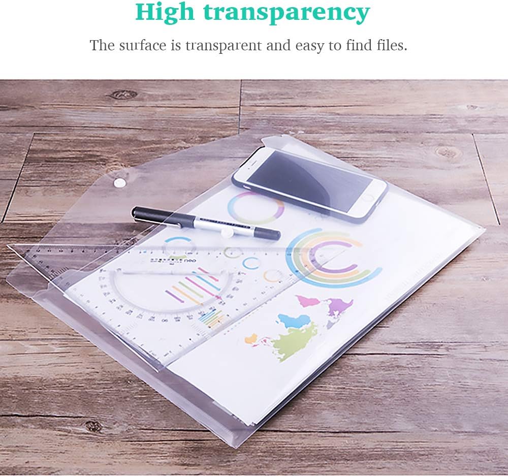 Clear Document Folders Transparent Filing Envelopes Waterproof Plastic Envelopes File Holder Filing Document Poly Envelope with Snap Button Closure for A4 Letter Paper Size (White/5 Pcs) : Office Products