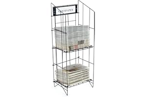 Displays2go Newspaper Rack with Includes a 14 x 4.5 Inches Sign Frame, Black Coated Steel Wire, Floor Standing (NRWRCB2T)