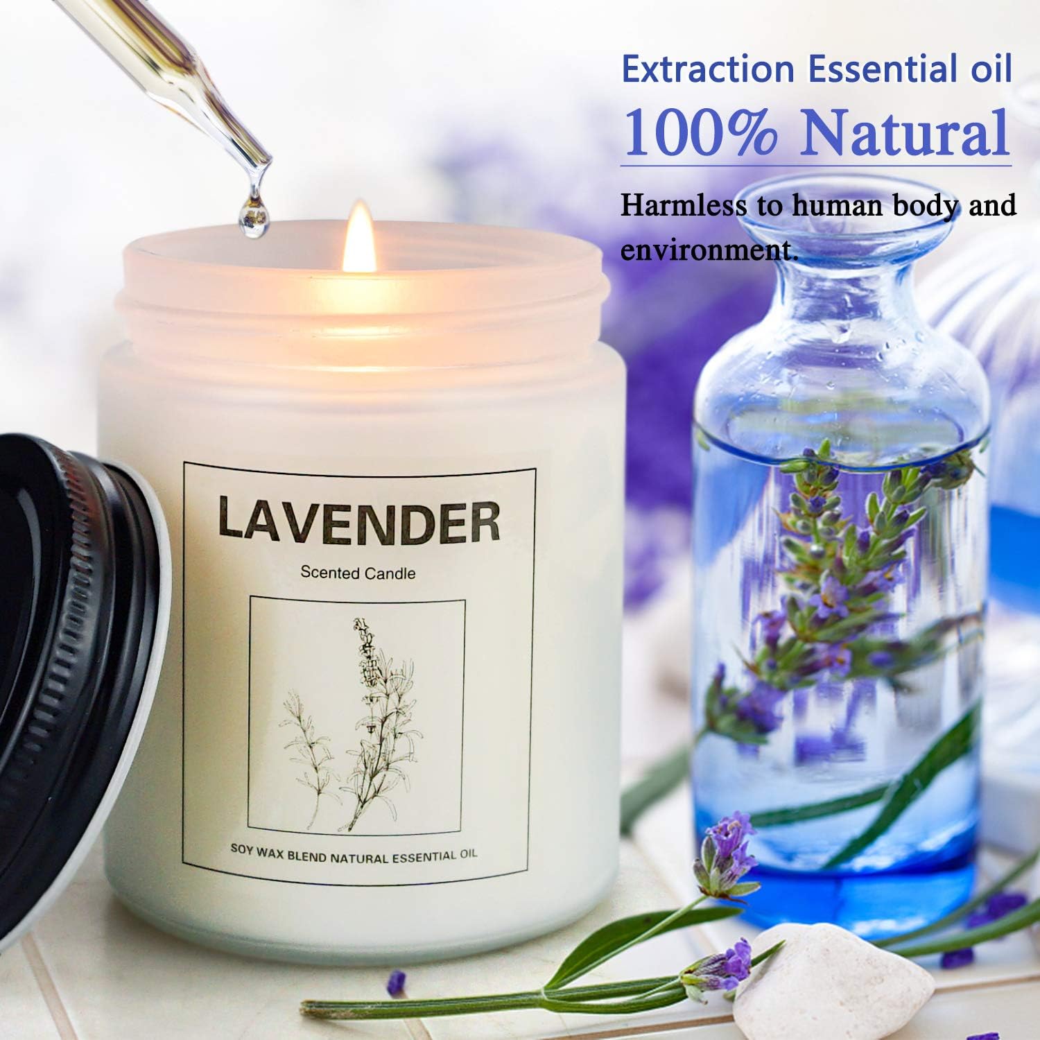 CREASHINE Lavender Candles for Home Scented, Aromatherapy Candle 2 pcs, Natural Soy Wax Set, Women Gift with Strongly Fragrance Essential Oils Jar Candles: Home & Kitchen