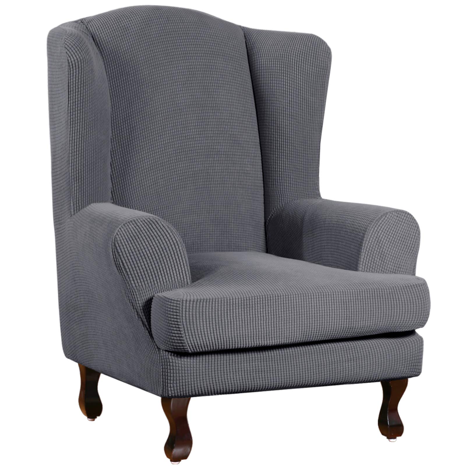 Photo 1 of Turquoize Wingback Chair Covers 2 Piece Wing Chair Slipcover Stretch Slipcovers for Wingback Chairs Wing Chair Cover Spandex Jacquard Fabric with Elastic Bottom Non-Slip Furniture Cover, Charcoal Gray