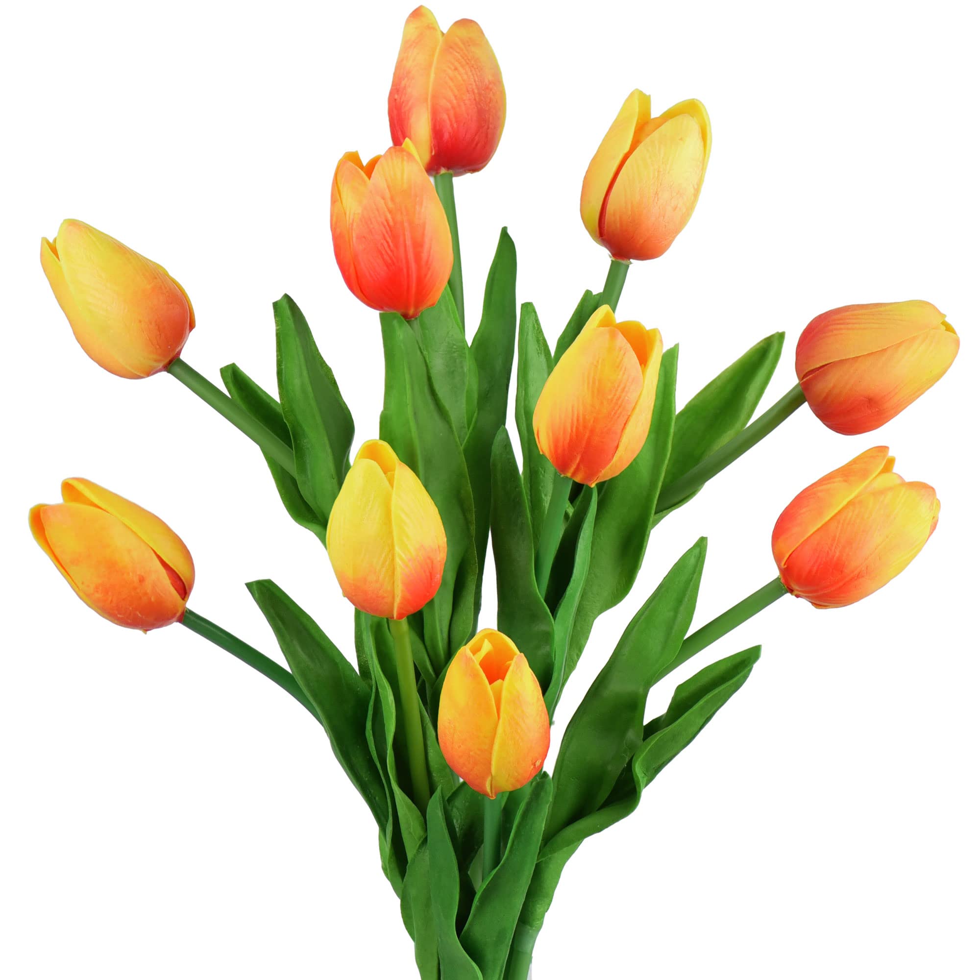 FiveSeasonStuff 10 Stems of Real Touch Tulip Artificial Flowers Bouquet, Perfect for Wedding, Bridal, Party, Home, Holidays, Garden, Birthday, Office Décor DIY (Sunset)