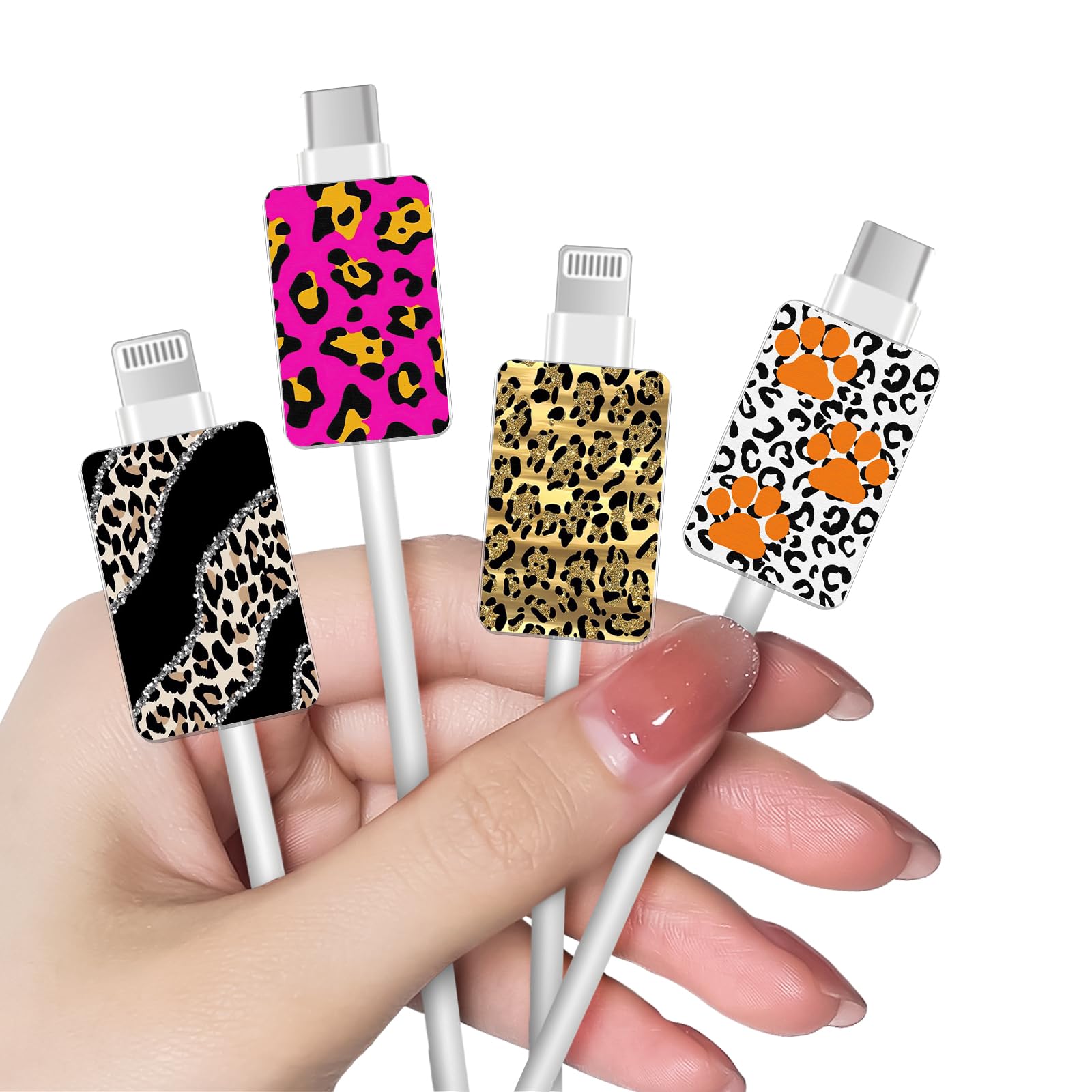 DiyGody Cute Cable Protector for iPhone Type-c Charger, Leopard Print Design 4pcs Soft Phone Cable Protector,Charging Cord Protector,Cable Chomper,Cord Saver for Women Girls