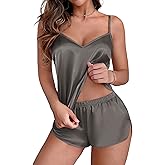 Ekouaer Silk Pajamas Set for Women Satin Camisole Sleepwear Lingerie V-Neck Cami Top and Shorts Pjs