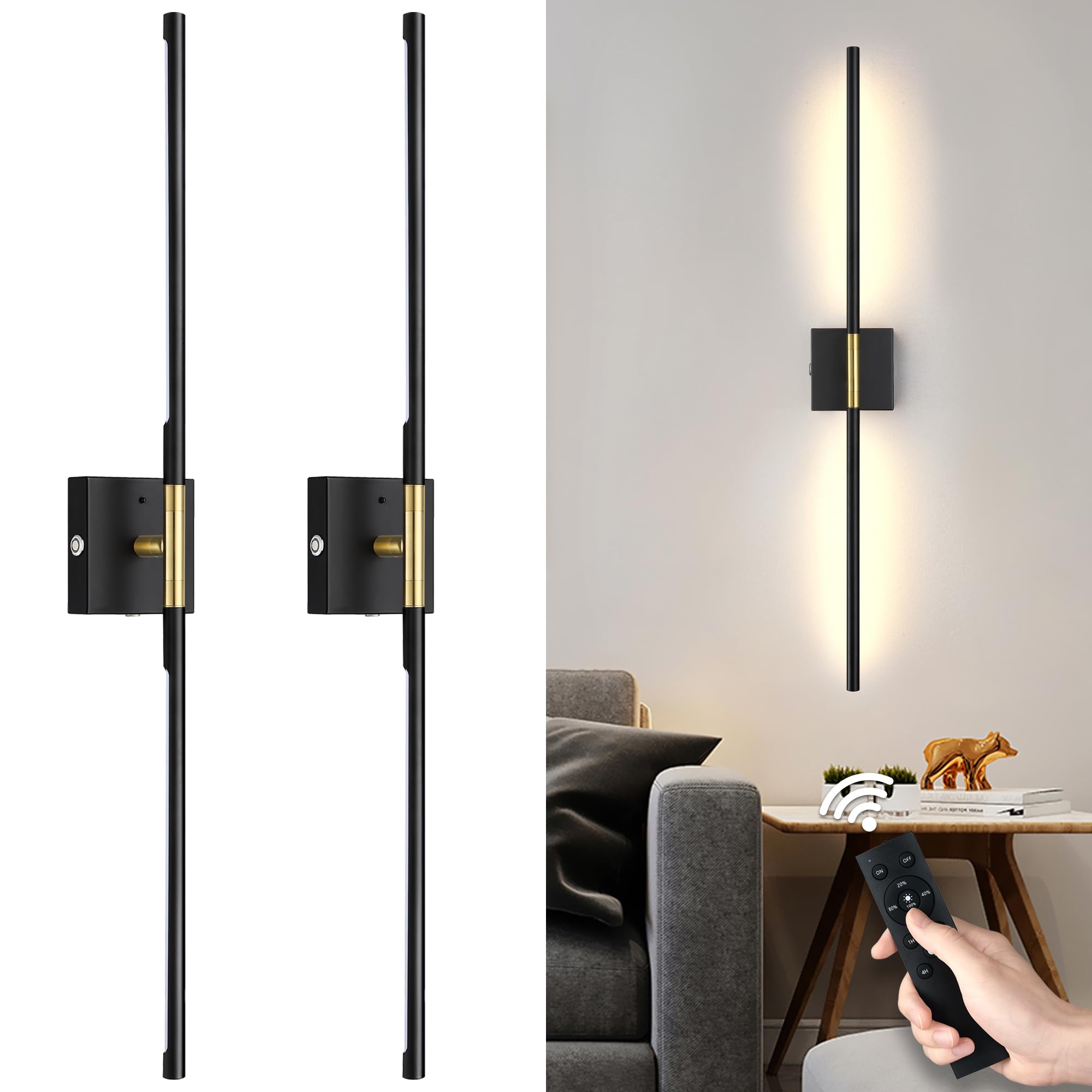 Photo 1 of ** FOR PARTS ONLY **
gernehop Battery Operated Wall Sconces Set of 2, Dimmable Battery Wall Sconce with Remote Control, Black Gold LED Rechargeable Sconces, 36 Inch Modern Wireless Wall Lights for Bedroom, Living Room