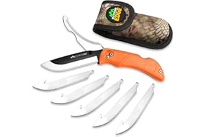 OUTDOOR EDGE RazorPro G Double Blade Hunting Knife – Replaceable Razor Sharp Skinning Blade & Gutting Knife for Fast Field Dressing, Non-Slip Black Handle, Black Sheath with 6 Extra Blades (Orange)