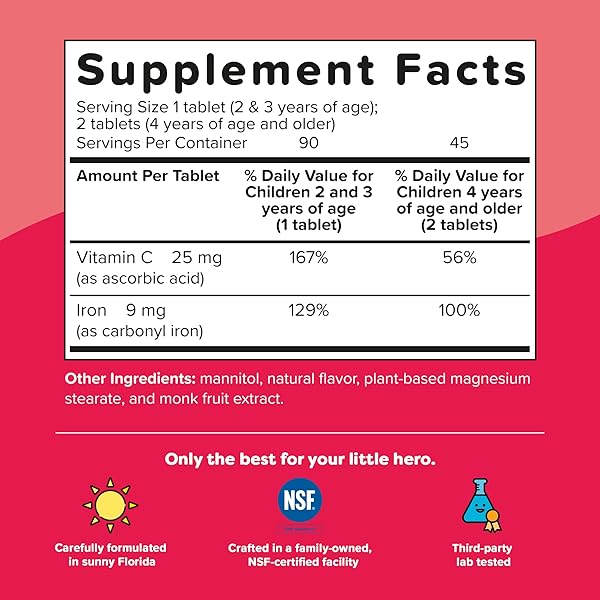 RENZO’S IRON SUPPLEMENTS FOR KIDS, DISSOLVABLE VEGAN IRON SUPPLEMENT WITH VITAMIN C, SUGAR FREE, OH-OH-OH ORANGE FLAVOR, 90 MELTY TABS