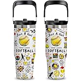 xiiai Softball Gift for Women & Girls - 30oz Insulated Stainless Steel Tumbler with Handle, Cute Leak-Proof Water Bottle for Players, Trainers- Great for Games, Practice, Christmas & Birthdays
