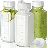 Syntic Glass Juice Bottles with Lids, 3 Pack Clear Glass Water Bottles w 2 Pour Spouts, 16 Oz Reusable Milk Jug w 100% Airtight Cap and Scale for Juicing Containers, Breast Milk Storage, Drinking Jar