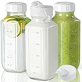 Glass Juice Bottles with Lids, 3 Pack Clear Glass