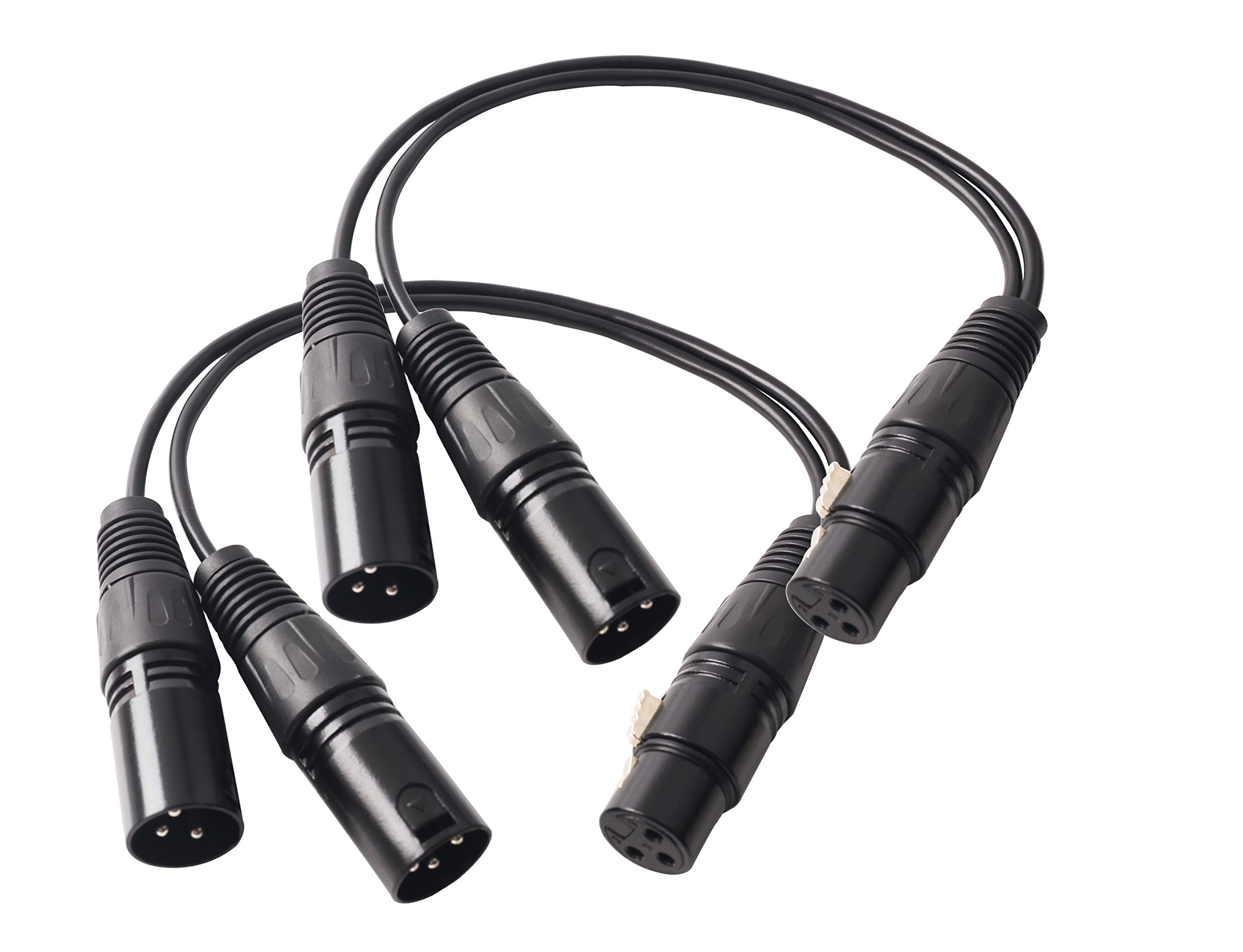 Devinal XLR Splitter Female to 2 Male Cable, Balanced Patch Y Cable, 3 PIN Jack to 2 Plugs Adaptor Cord - 1 Feet 2 Pack