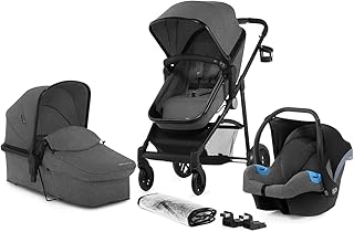 Kinderkraft Kinderwagen 3 in 1 JULI, Kinderwagenset, Kombikinderwagen, Buggy, Sportwagen, Tragewanne, Babyschale, 3 Sitzpositionen, Einkaufskorb, 5-Punkt-Sicherheitsgurt, Bequemer, Grau