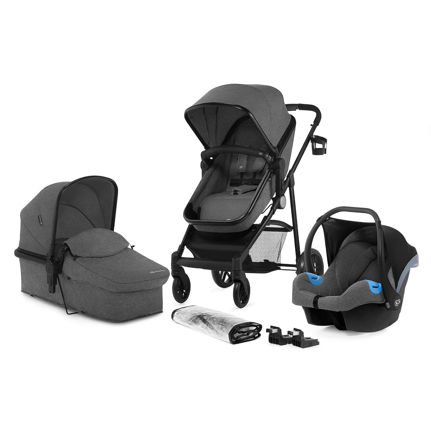 Kinderkraft Kinderwagen 3 in 1 JULI, Kinderwagenset, Kombikinderwagen, Buggy, Sportwagen, Tragewanne, Babyschale, 3 Sitzpositionen, Einkaufskorb, 5-Punkt-Sicherheitsgurt, Bequemer, Grau