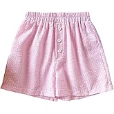 RoseSeek Girl's Striped Mini Shorts Elastic Waist Button Front Casual Summer Shorts