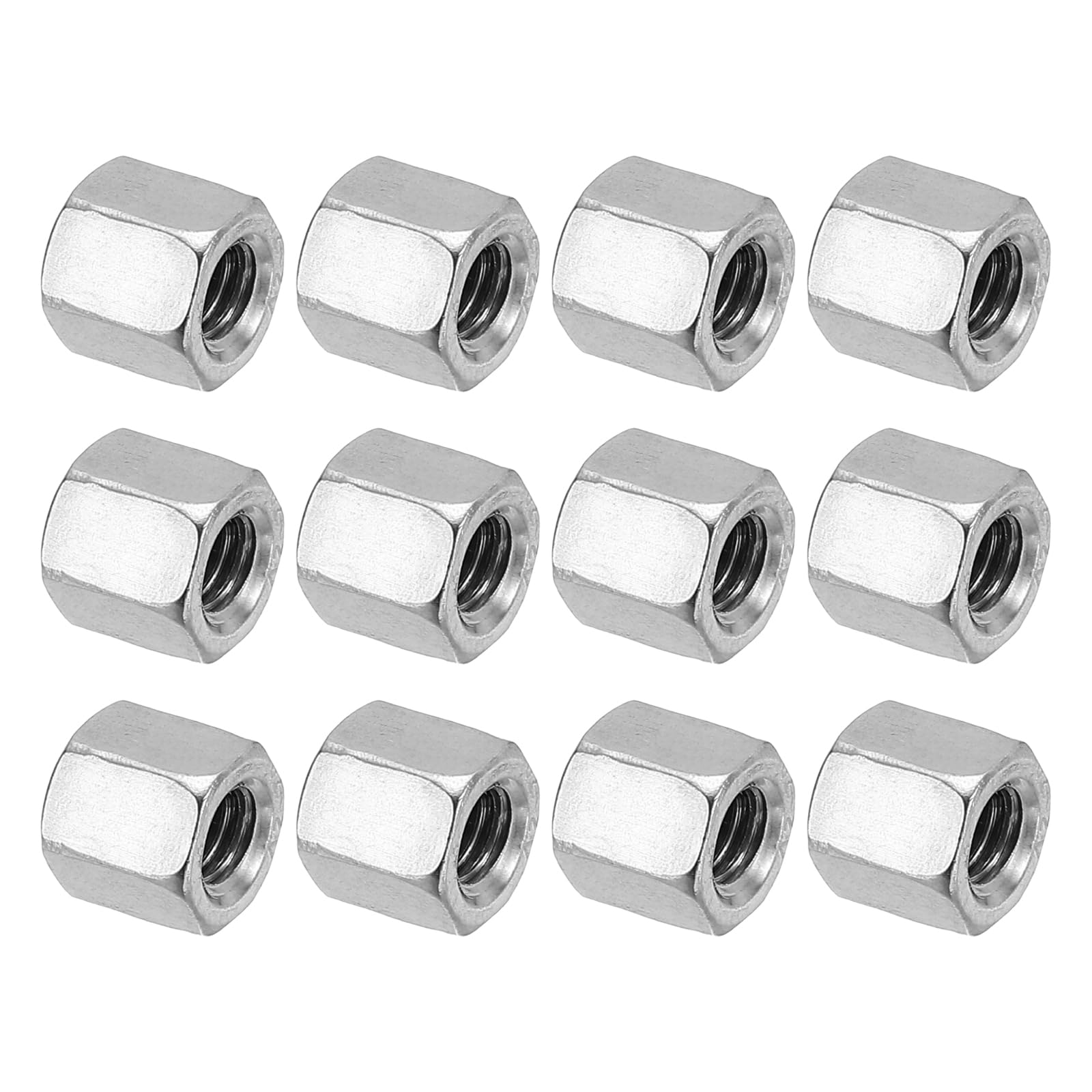 PATIKIL M6 x 1-Pitch 304 Stainless Steel Hex Coupling Nuts, 12Pcs 12mm/ 0.5" Length Coarse Fully Threaded Rod Coupling Nut Studding Connector Fasteners, Silver Tone