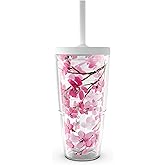 Tervis Sakura Japanese Cherry Blossom Made in USA Double Walled Insulated Tumbler Travel Cup Keeps Drinks Cold & Hot, 24oz with Straw Lid, Classic