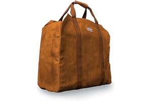 Hudson Durable Goods Premium Quality Waxed Canvas Firewood Carrier - 20” W x 17” H Large Firewood Bag with Enclosed Sides, Webbed Cotton Straps, & 2 Big Pockets - Water Repellent Fireplace Log Holder