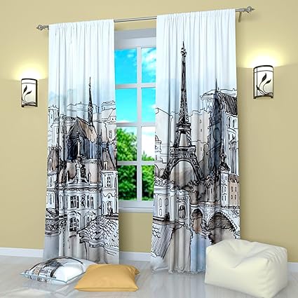 Factory4me Paris Curtains By Paris Landscape Curtain Panel Set Of 2 Window Treatment Bedroom Kitchen Living Kids Room Polyester W104 X L96