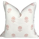 Jillien Harbor “The Lauderdale” Floral Block Print Pillow Cover – Blush Pink and Off-White Decorative Throw Pillow Cover – Gr