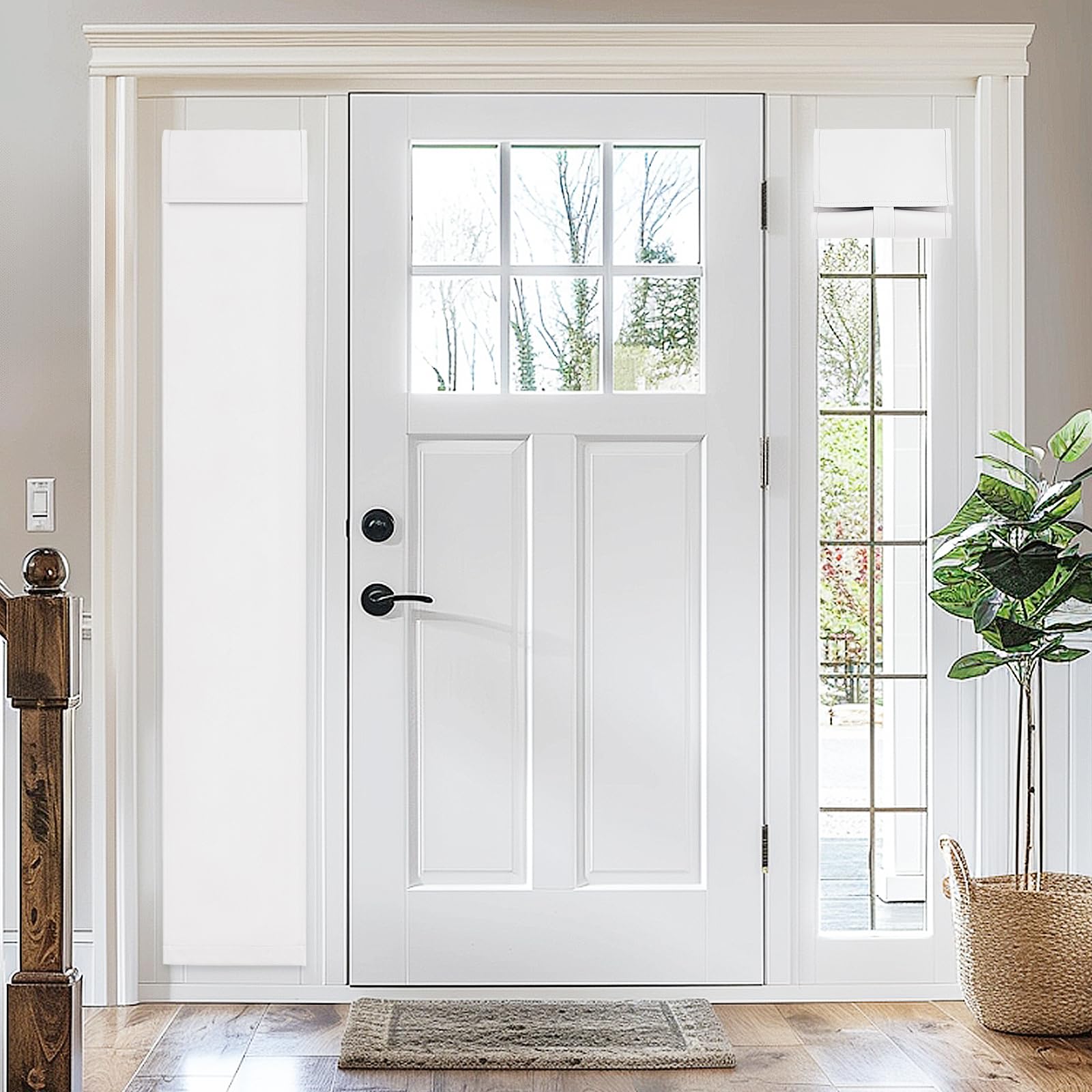 Photo 1 of Vatge White French Door Curtain - Light Filtering Sideligth Curtain with Magic Tape, 50% Sunlight Blocking Privacy Covering, 1 Panel, W12 x L70, Pure White