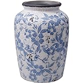 Light Blue White vase Flower Ceramic Porcelain Vintage Chinoiserie Floral French 8" H