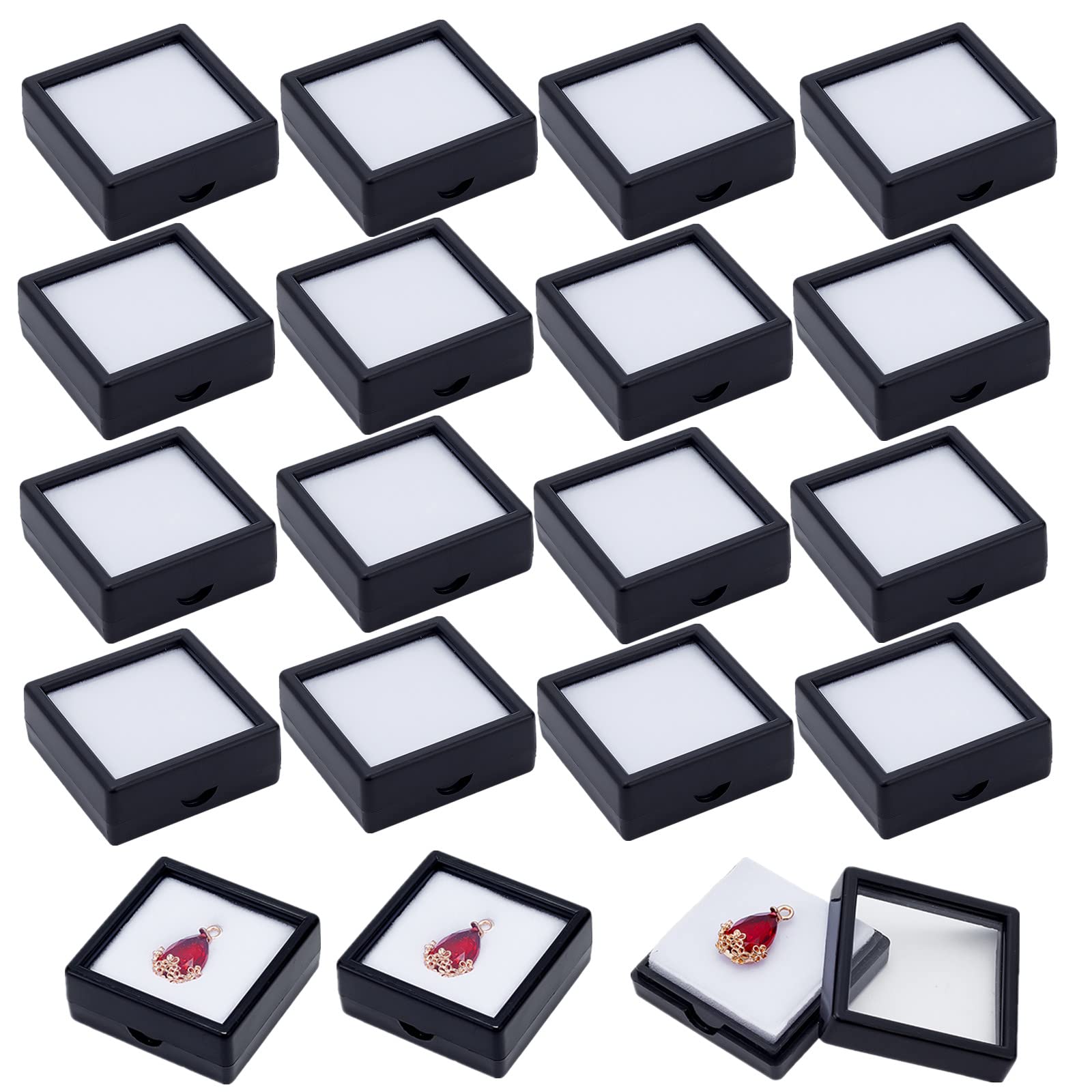 Photo 1 of BENECREAT 24PCS Black Gemstone Display Box Jewelry Box Container with Clear Top Lids 1.5x1.5x0.6 for Gems, Jewelry, Crystal Diamond Accessories Display