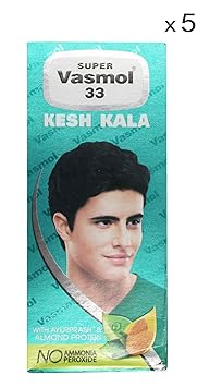 Super Vasmol Kesh Kala with Ayurprash and Almond Protein, Black, 100 ml -Pack of 5