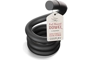 The Foamory's No Waste Full Round EVA Foam Dowel. 5-40mm x 1M High-Density Black Craft Foam Stick. Pre-Cut for Quick Cosplay Armor Trim, Weapon Enhancement and Costumes. Time Saving, Paint-Ready Bevel