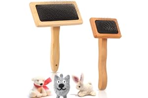 2 Pcs Wool Carders, Versatile Hand Carders with Solid Smooth Wood Handle, Craft Slicker Brush for Needle Felting Wool, Cats, 