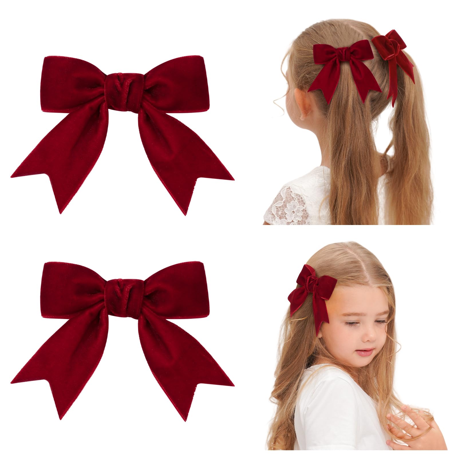 Photo 1 of 2PCS Wine Red Velvet Hair Bow for Girls, 3" Fall Alligator Clips Hair Christmas Accessories for Baby,Toddlers, Kids,Teens