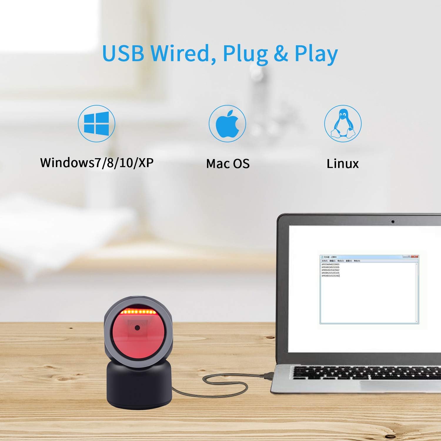 Alacrity 2D 1D Desktop Barcode Scanner,Omnidirectional Hands Free USB