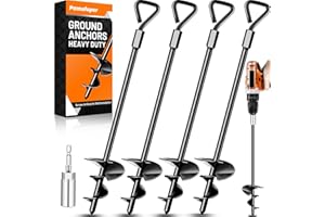 PAMOFUPER Ground Anchors Tent Stakes Trampoline Anchors Heavy Duty Screw in 4 Pack, Tent Stakes High Winds Heavy Duty for Camping Tent, Canopies, Carports, Sheds, Swing Sets,14in Ground Anchors