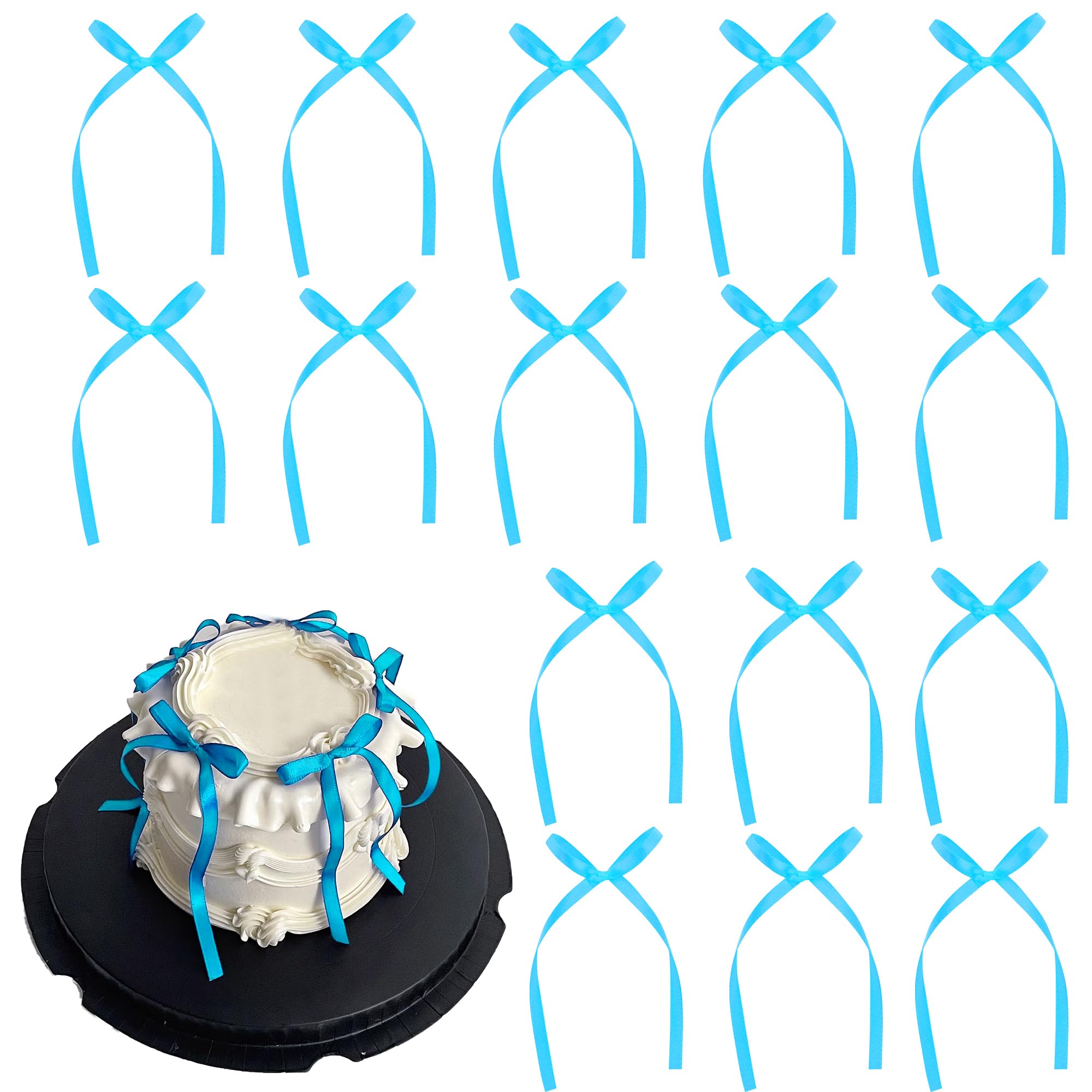Etwgbaby 20 Pcs Bow Cupcake Toppers Blue Bowknot Valentine's Day Cupcake Picks Bridal Graduation Party Decor Cake Dessert Picks Decoration Baby Birthday Wedding Easter Theme Party Decoration Supplies
