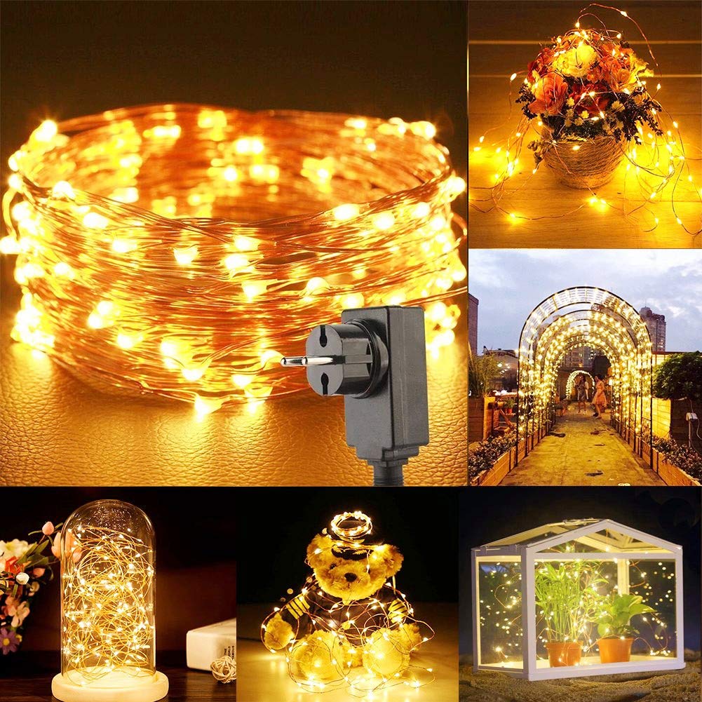 MOVEONSTEP Stringa Luminosa 200 Led 22M in Rame Impermeabile IP65 8 Modalità Di Luce Natale Bianco Caldo Decorazione Interna ed Esterna (200LED)