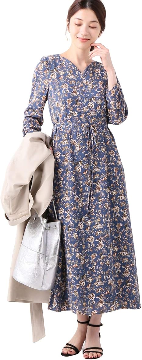 Amazon Co Jp ラ トータリテ ペイズリーフラワープリントワンピース フリー ブルー 服 ファッション小物