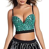 Charmian Women's Spaghetti Straps Rhinestone Beaded Clubwear Bustier Crop Top Bra
