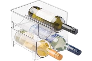 mDesign Stackable Plastic 2 Bottle Refrigerator Wine Rack - Kitchen Storage Organizer Holder for Storing Champagne, Wine, and Water Bottles - Stacking Wine Bottle Organizer for Fridge - 2 Pack - Clear