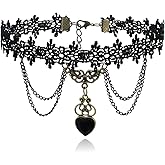 NALISASA Black Lace Choker Necklace for Women, Gothic Black Lace Necklace with Teardrop Pendant, Adjustable Chain, Handmade Statement Jewelry for Women, Goth Jewelry Gifts.