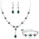 Crysdue Teardrop Bridal Jewelry Set for Wedding Party, Silver/14K/Rose Gold Plated Prom Costume Jewellery for Bride Bridesmaids Women, Cubic Zirconia Necklace Dangle Earrings Bracelet