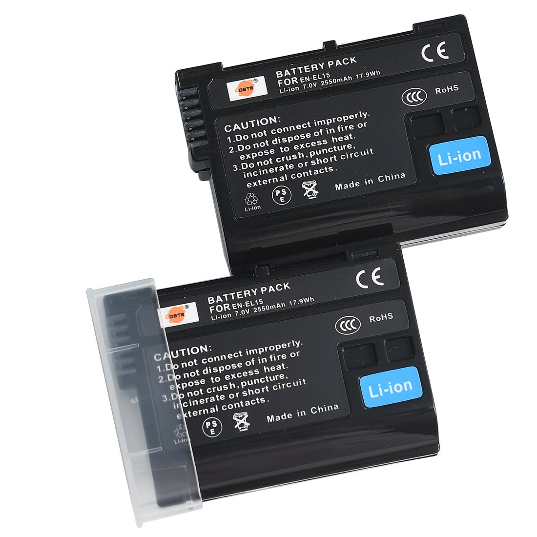 DSTE 2-Pack EN-EL15 Li-ion Battery Compatible with Nikon 1 V1 Z6 Z7 D600 D610 D750 D800 D800E D810A D7000 D7100 D7200 Camera