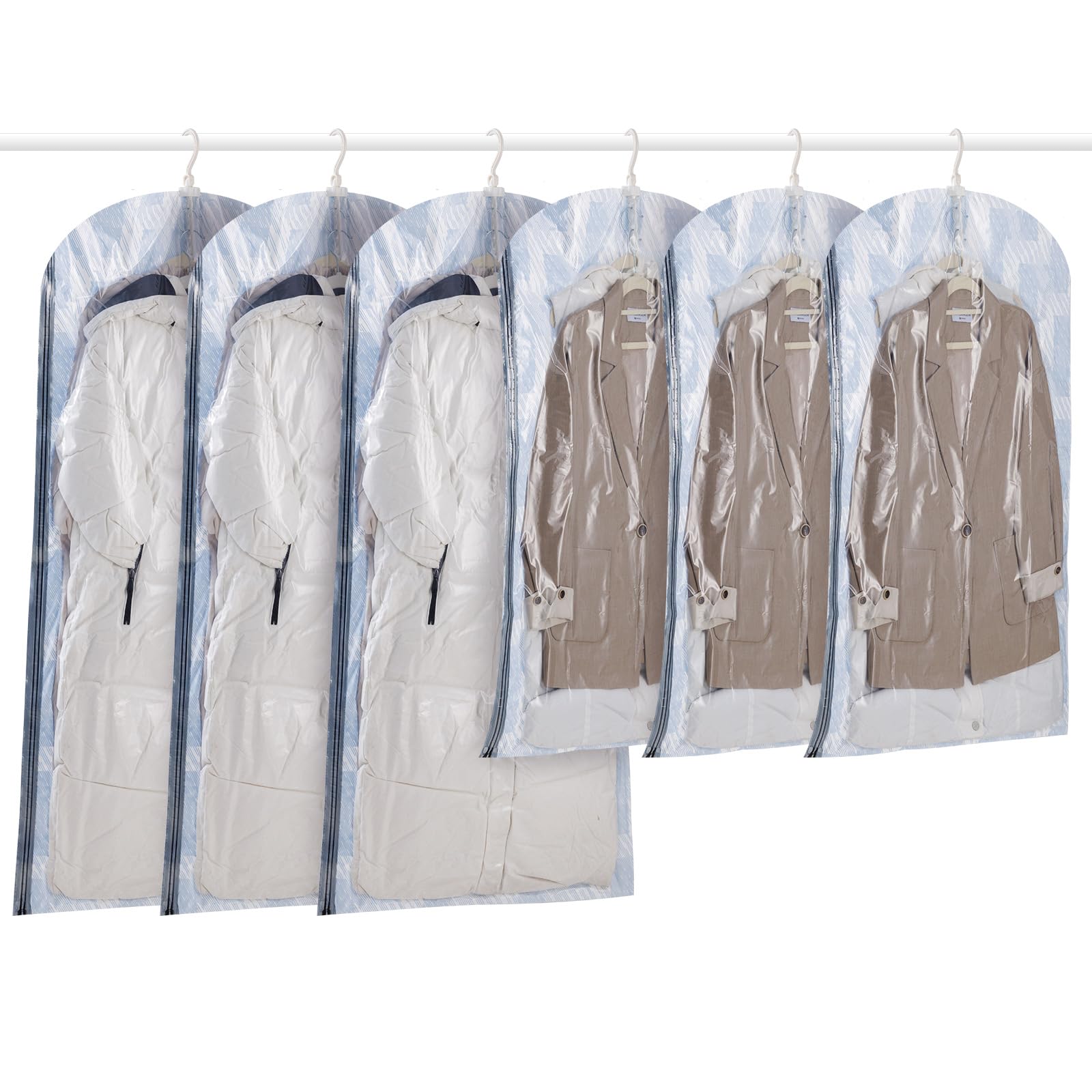 Hanging Vacuum Storage Bags, 6 Combo Vacuum Pack Bags for Clothes Reusable Space Saver Bags Vacuum Compression Storage Bags for Winter Coats Wardrobe Coats, Suits & Dresses Garment 5-Ring Hangers