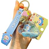 Rertnocnf Cute Kawaii Floating Fruit Sheep Character Cloud Design Backpack Car Key Pendant Kids Girls Women Handbag Wallet Clear Acrylic Glitter Liquid Keychain Blue