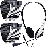 Yunsailing 30 Pack Classroom Headphones with Microphone School Student Headphones Bulk Class Set Lightweight Adjustable Earphones on Ear with 3.5 mm Jack(White)