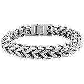 Hoyazvet Mens Franco Chain Bracelet - 5MM, 8MM, 10MM Width - Stainless Steel/Black Metal/18K Gold Metal - Fold Over Clasp Jewelry Gift for Men, Dad, Husband